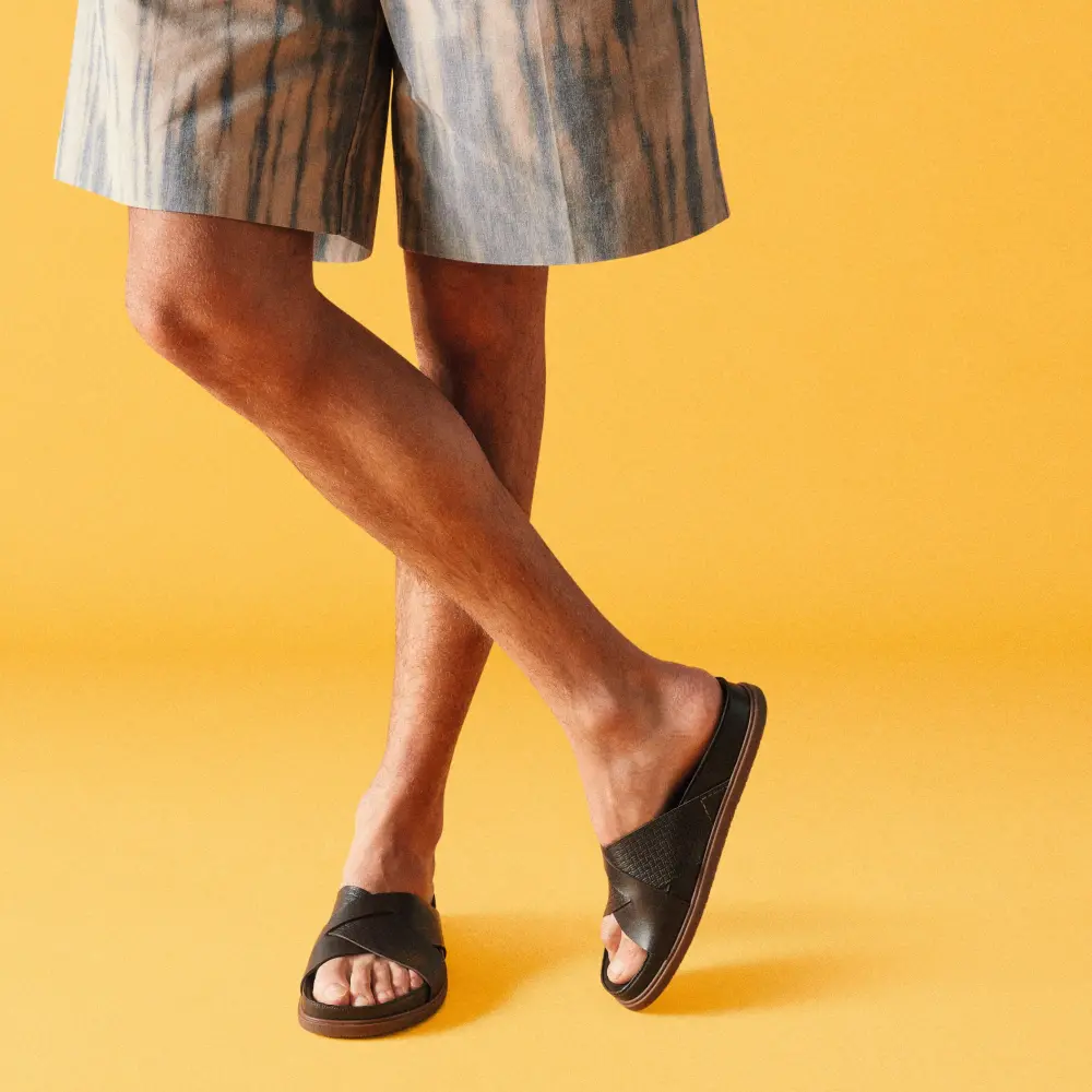 Mens Torford Cross Brown Leather Flat Slide Sandals online